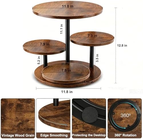 4 Tier Rotating Wooden Cupcake Tower Stand, Round 360° Rotatable Dessert Tiered Tray Display Holds 50 Cupcakes, alternate