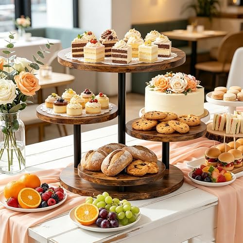 4 Tier Rotating Wooden Cupcake Tower Stand, Round 360° Rotatable Dessert Tiered Tray Display Holds 50 Cupcakes, alternate