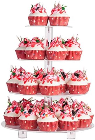 4 Tier Round Acrylic Cupcake Stand with Base, Premium Cupcake Holder, Acrylic Cupcake Tower Display Cady Bar