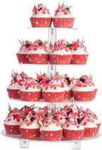 4 Tier Round Acrylic Cupcake Stand with Base, Premium Cupcake Holder, Acrylic Cupcake Tower Display Cady Bar