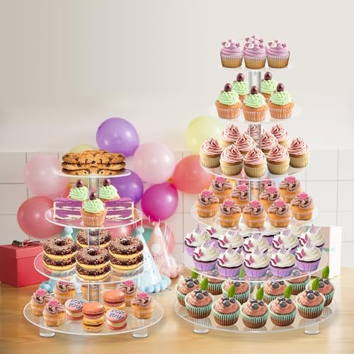 4 Tier Round Acrylic Cupcake Stand with Base, Premium Cupcake Holder, Acrylic Cupcake Tower Display Cady Bar, alternate view