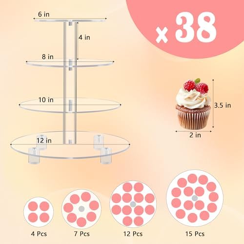 4 Tier Round Acrylic Cupcake Stand with Base, Premium Cupcake Holder, Acrylic Cupcake Tower Display Cady Bar, alternate view