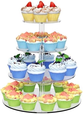 4 Tier Round Cupcake Stand Acrylic Cupcake Display Tower for 38 Cupcakes in clear
