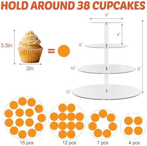 4 Tier Round Cupcake Stand Acrylic Cupcake Display Tower for 38 Cupcakes in clear, alternate view 3