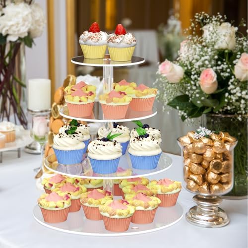4 Tier Round Cupcake Stand Acrylic Cupcake Display Tower for 38 Cupcakes in clear, alternate view 4