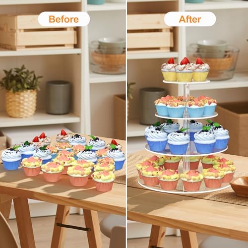 4 Tier Round Cupcake Stand Acrylic Cupcake Display Tower for 38 Cupcakes in clear, alternate view 5