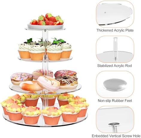4 Tier Round Cupcake Stand Acrylic Cupcake Display Tower for 38 Cupcakes in clear, alternate view 7