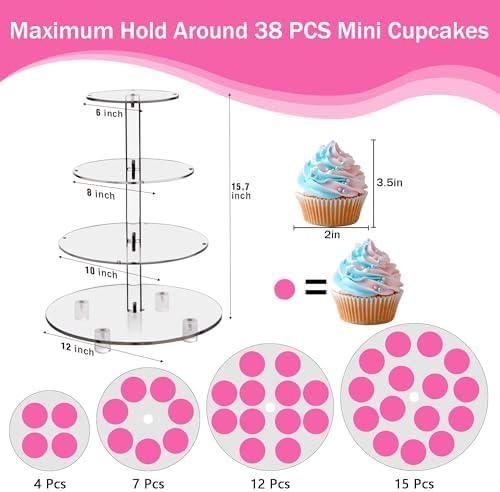 4 Tier Round Cupcake Stand - Premium Cupcake Holder - Acrylic Cupcake Tower Display - Acrylic Display for Pastry, alternate