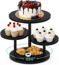 4 Tier Round Cupcake Stand, Wooden Cup Cake Tower with Tiered Cookie Serving Tray, 360°Rotatable Cake Stand for