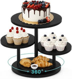 4 Tier Round Cupcake Stand, Wooden Cup Cake Tower with Tiered Cookie Serving Tray, 360°Rotatable Cake Stand for