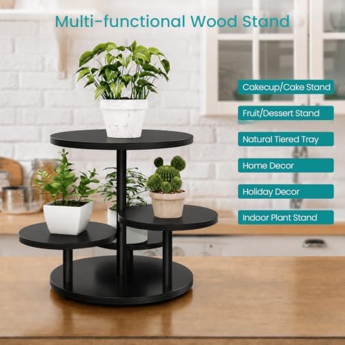 4 Tier Round Cupcake Stand, Wooden Cup Cake Tower with Tiered Cookie Serving Tray, 360°Rotatable Cake Stand for, alternate