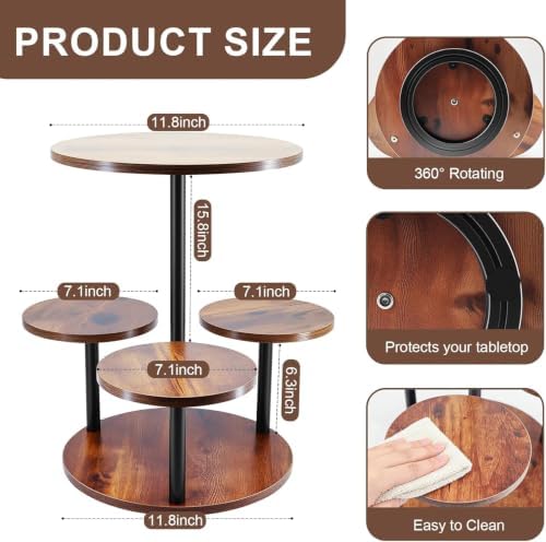 4 Tier Round Cupcake Tower Stand for 50 Cupcakes, 360° Rotating Wood Cake Stand with Tiered Trays, Farmhouse, alternate view