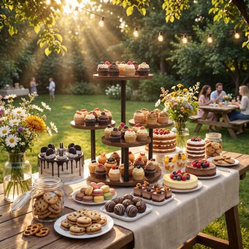 4 Tier Round Cupcake Tower Stand for 50 Cupcakes, 360° Rotating Wood Cake Stand with Tiered Trays, Farmhouse, alternate view