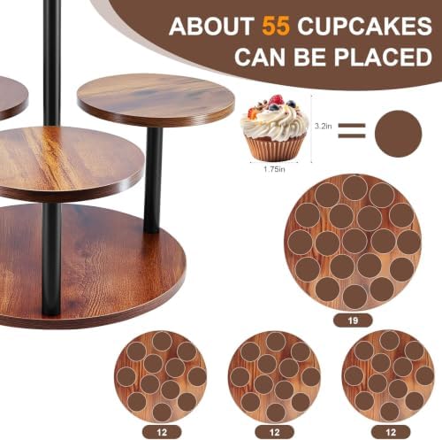 4 Tier Round Cupcake Tower Stand for 50 Cupcakes, 360° Rotating Wood Cake Stand with Tiered Trays, Farmhouse, alternate view
