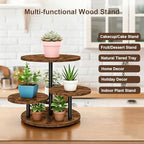 4 Tier Round Cupcake Tower Stand, Wooden 360° Rotating Large Cake Stand in Brown, alternate view 5