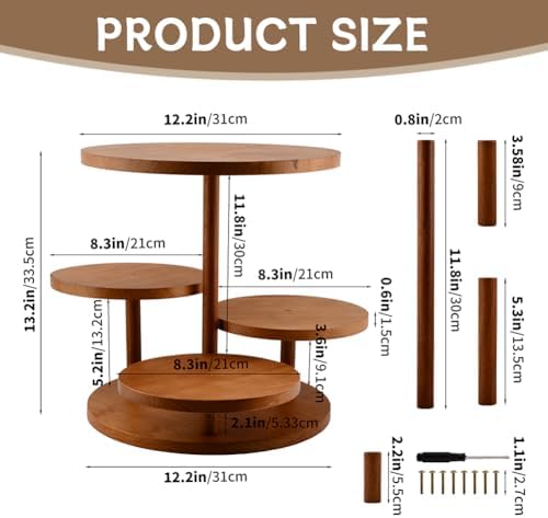 4 Tier Round Cupcake Tower Stand Wooden Cupcake Stands for 50 Cupcakes 360° Rotating Wood Dessert Display with, alternate