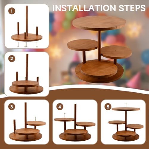 4 Tier Round Cupcake Tower Stand Wooden Cupcake Stands for 50 Cupcakes 360° Rotating Wood Dessert Display with, alternate