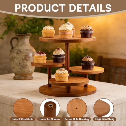 4 Tier Round Cupcake Tower Stand Wooden Cupcake Stands for 50 Cupcakes 360° Rotating Wood Dessert Display with, alternate