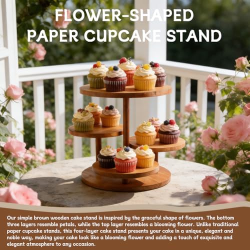 4 Tier Round Cupcake Tower Stand Wooden Cupcake Stands for 50 Cupcakes 360° Rotating Wood Dessert Display with, alternate