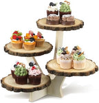 4 Tier Round Natural Wood Cupcake Dessert Stand, Cup Cake Tower Stand Holder, Wooden Cake Display Tiered