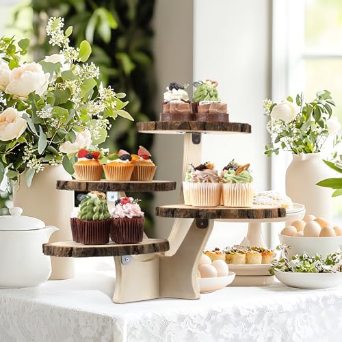 4 Tier Round Natural Wood Cupcake Dessert Stand, Cup Cake Tower Stand Holder, Wooden Cake Display Tiered, alternate view 2