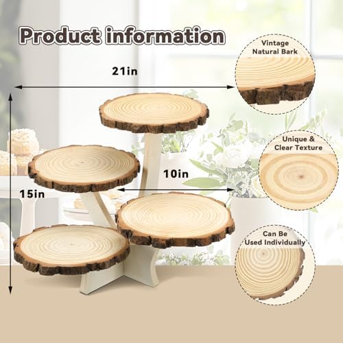 4 Tier Round Natural Wood Cupcake Dessert Stand, Cup Cake Tower Stand Holder, Wooden Cake Display Tiered, alternate view 3