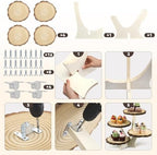 4 Tier Round Natural Wood Cupcake Dessert Stand, Cup Cake Tower Stand Holder, Wooden Cake Display Tiered, alternate view 4