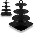 4-Tier Round & Square Cupcake Stand, 2-Pack Sturdy Cardboard Holder for 24/50 Cupcakes | Black Display for