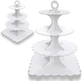 4-Tier Round & Square Cupcake Stand, 2-Pack White - Sturdy Disposable Cardboard for Parties, Weddings, Baking
