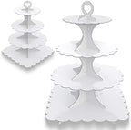 4-Tier Round & Square Cupcake Stand, 2-Pack White - Sturdy Disposable Cardboard for Parties, Weddings, Baking