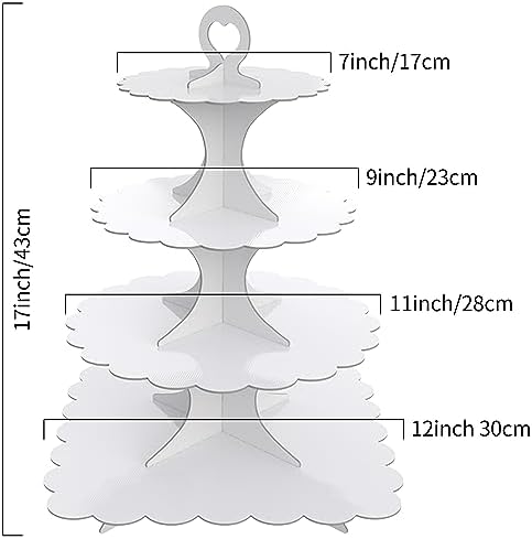 4-Tier Round & Square Cupcake Stand, 2-Pack White - Sturdy Disposable Cardboard for Parties, Weddings, Baking, alternate view