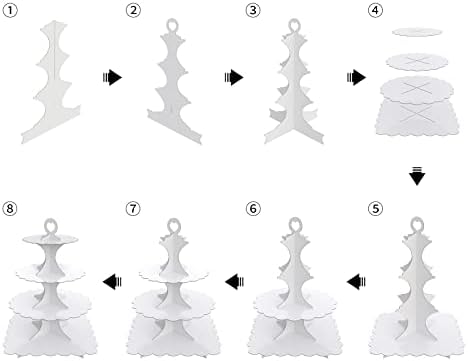 4-Tier Round & Square Cupcake Stand, 2-Pack White - Sturdy Disposable Cardboard for Parties, Weddings, Baking, alternate view