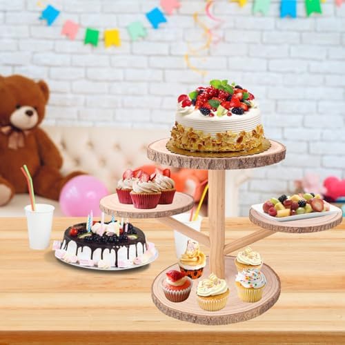 4 Tier Round Wooden Cupcake Stand - Wooden Cupcake Stand/ Holder - Rustic Wood Cupcake Tower Display for, alternate view 2