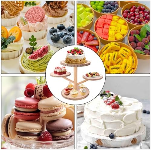 4 Tier Round Wooden Cupcake Stand - Wooden Cupcake Stand/ Holder - Rustic Wood Cupcake Tower Display for, alternate view 7