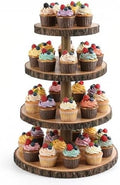 4 Tier Rustic Wood Cupcake Stand with Natural Bark, Varnish Finish, for Wedding, Birthday, Farmhouse Party in