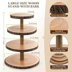 4 Tier Rustic Wood Cupcake Stand with Natural Bark, Varnish Finish, for Wedding, Birthday, Farmhouse Party in, alternate view