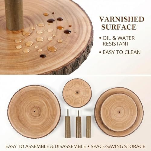 4 Tier Rustic Wood Cupcake Stand with Natural Bark, Varnish Finish, for Wedding, Birthday, Farmhouse Party in, alternate view