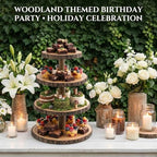 4 Tier Rustic Wood Cupcake Stand with Natural Bark, Varnish Finish, for Wedding, Birthday, Farmhouse Party in, alternate view