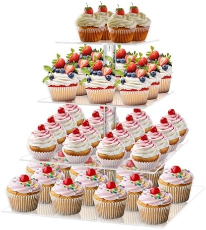 4 Tier Square Cupcake Stand for 50 Cupcakes Acrylic Cupcake Tower in Square