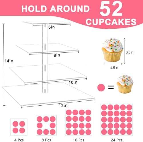 4 Tier Square Cupcake Stand for 50 Cupcakes Acrylic Cupcake Tower in Square, alternate view 3