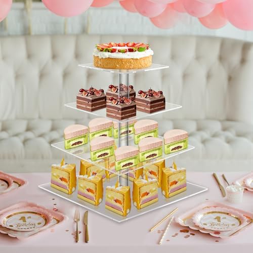 4 Tier Square Cupcake Stand for 50 Cupcakes Acrylic Cupcake Tower in Square, alternate view 4