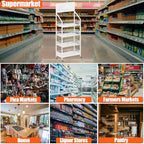 4 Tier Supermaket Snack Rack Display Stand, Free-Standing White Retail Display Shelves with 12 Hooks & 4 Wheels, alternate