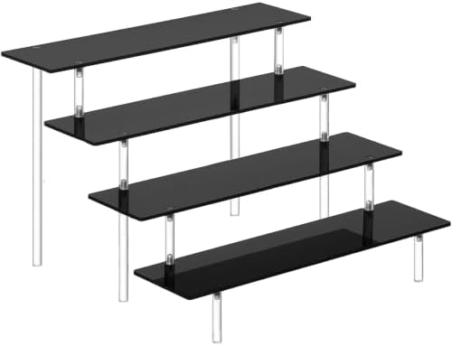 4 Tier Tall Black Acrylic Display Risers, Large Perfume Organizer Stand for Perfume, Cologne, Skincare