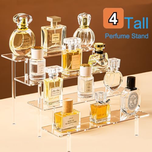 4 Tier Tall Clear Acrylic Display Risers, Large Perfume Organizer Stand for Perfume, Cologne, Skincare, alternate view 3