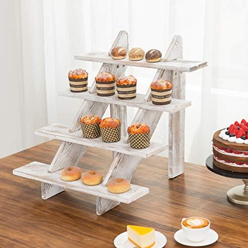 4 Tier White Washed Wood Display Riser, Tabletop Food Stand, alternate view 2