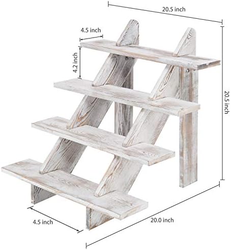4 Tier White Washed Wood Display Riser, Tabletop Food Stand, alternate view 3