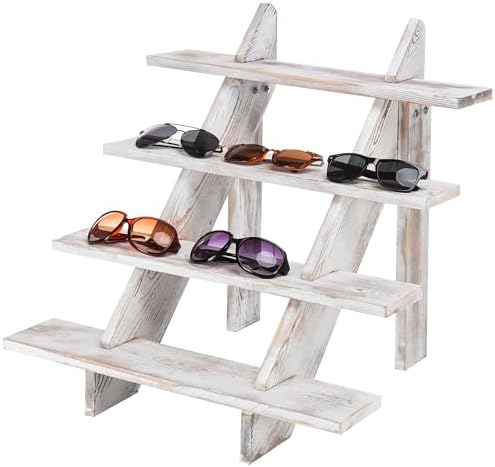 4 Tier White Washed Wood Display Riser, Tabletop Food Stand, alternate view 4