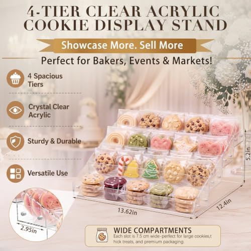 4 Tier Wide Cookie Display Stand, Dessert Stand for Baker & Vendors in 4 Tier, alternate view 2