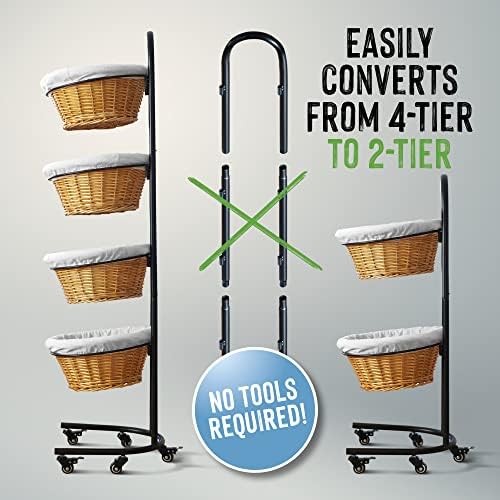 4 Tier Willow Basket Stand & 3 Tier Rotating Sticker Display Bundle Retail Display Rack for Vendors Farmers, alternate view 4