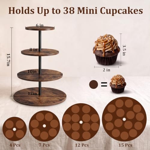 4 Tier Wooden Cupcake Stand, Round Cupcake Tower, Cupcake Holder Stand, Cupcake Display Stand for Wedding, alternate view 3